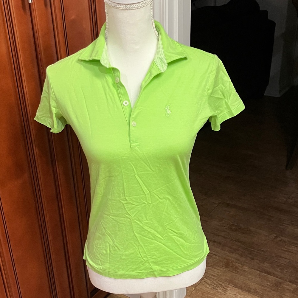Y2K Ralph Lauren Lime Green Button Down polo tee